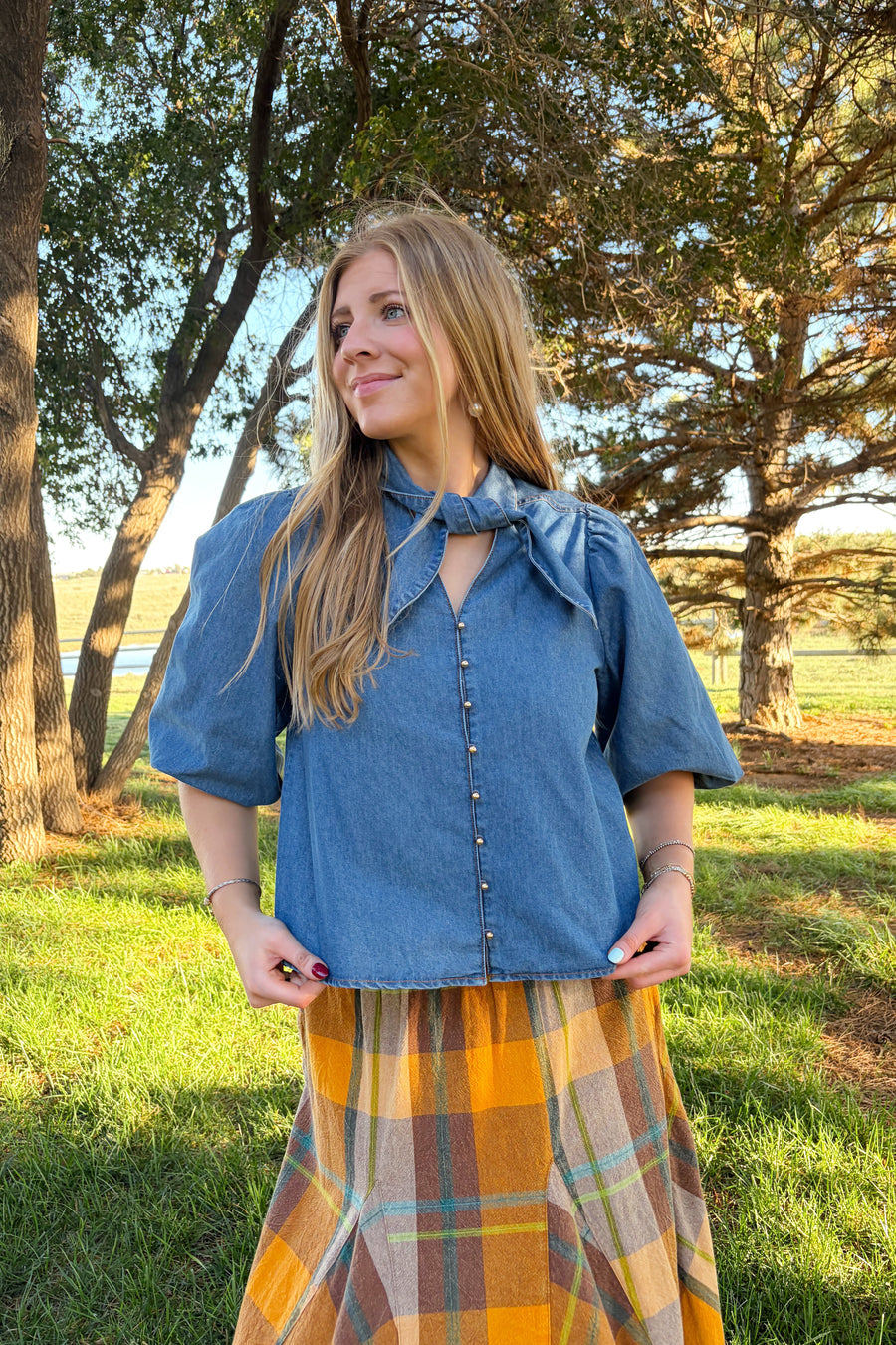 Tracey cute tie denim top